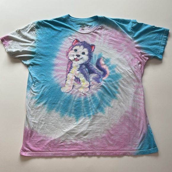 Lisa Frank Tikanni the husky puppy graphic tie dye plus size t shirt - Picture 1 of 7